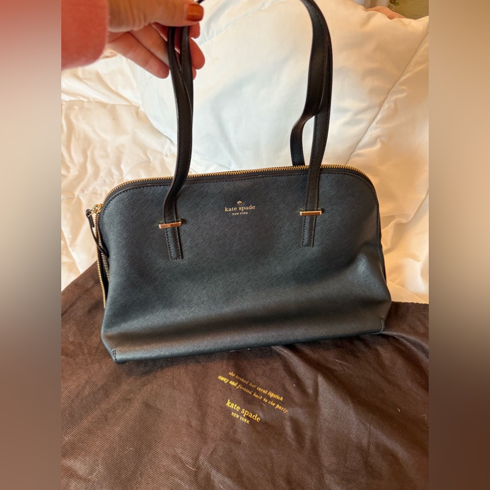 Kate Spade Black and Gold Textured Leather Handbag